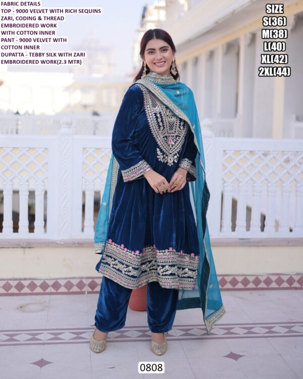 Party Wear Look New Velvet Salwar Suits With Thread Embroidery Sequence Work