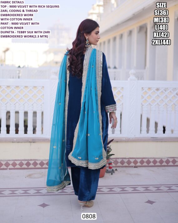Party Wear Look New Velvet Salwar Suits With Thread Embroidery Sequence Work