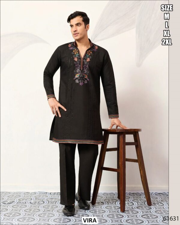 Viscose Silk Thread With Sequence Embroidery Work Men's Functions Wear Kurta And Pajama
