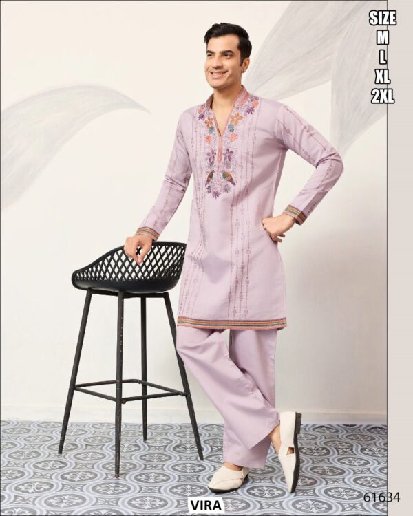 Viscose Silk Thread With Sequence Embroidery Work Men's Functions Wear Kurta And Pajama
