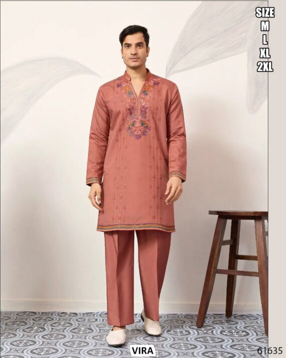 Viscose Silk Thread With Sequence Embroidery Work Men's Functions Wear Kurta And Pajama