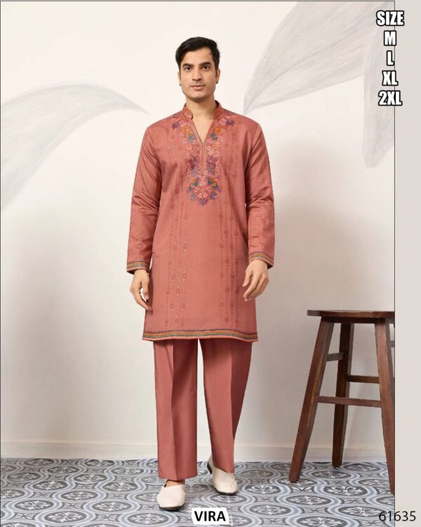 Viscose Silk Thread With Sequence Embroidery Work Men's Functions Wear Kurta And Pajama