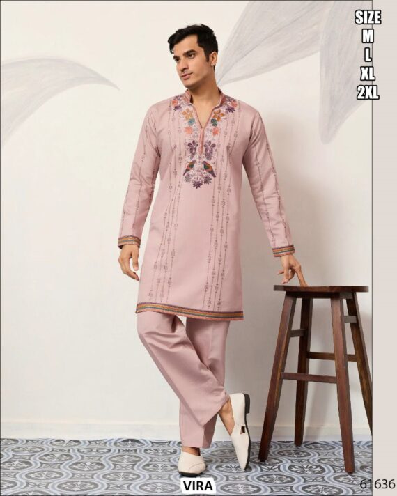 Viscose Silk Thread With Sequence Embroidery Work Men's Functions Wear Kurta And Pajama