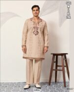 Viscose Silk Thread With Sequence Embroidery Work Men's Functions Wear Kurta And Pajama