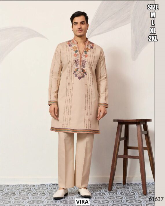Viscose Silk Thread With Sequence Embroidery Work Men's Functions Wear Kurta And Pajama