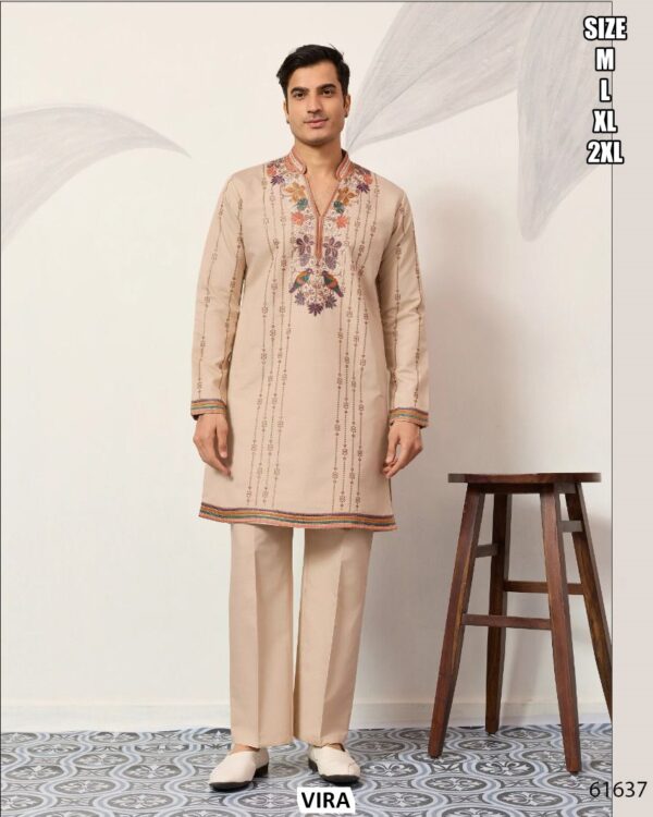Viscose Silk Thread With Sequence Embroidery Work Men's Functions Wear Kurta And Pajama