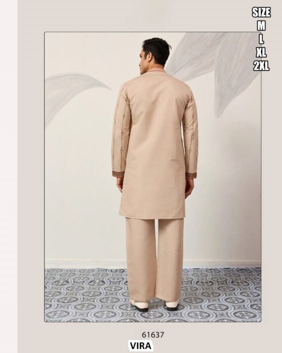 Viscose Silk Thread With Sequence Embroidery Work Men's Functions Wear Kurta And Pajama