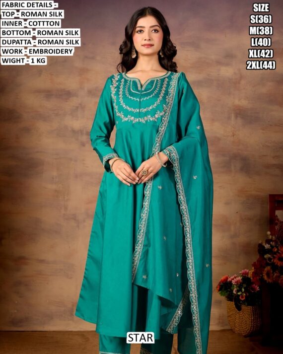 Roman Silk Party Wear Simple Designer Readymade Salwar Suits In Unique Five Colours!