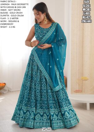 Radiant Teal Blue Colour Faux Georgette Full Of Embroidered Lehenga Choli Set
