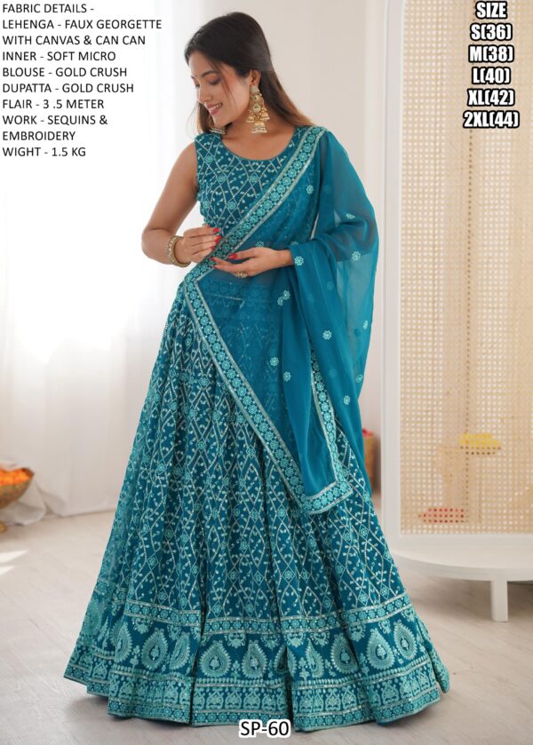 Radiant Teal Blue Colour Faux Georgette Full Of Embroidered Lehenga Choli Set