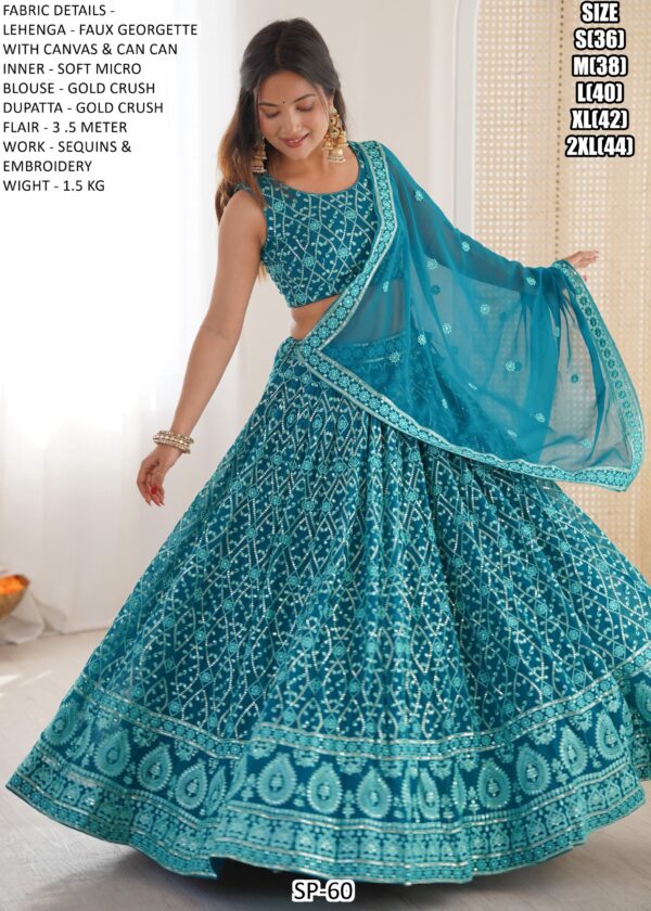 Radiant Teal Blue Colour Faux Georgette Full Of Embroidered Lehenga Choli Set