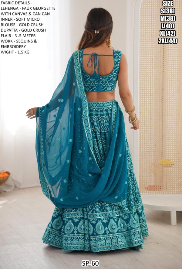 Radiant Teal Blue Colour Faux Georgette Full Of Embroidered Lehenga Choli Set