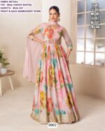 Multi Colour Prints, Embroidery And Sequins Real Chinon Gowns With Net Dupatta