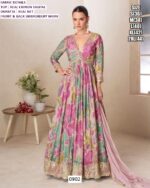 Multi Colour Prints, Embroidery And Sequins Real Chinon Gowns With Net Dupatta
