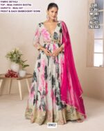 Multi Colour Prints, Embroidery And Sequins Real Chinon Gowns With Net Dupatta