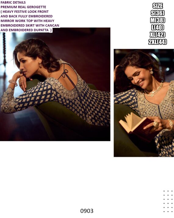 Georgette Fully Embroidered Mirror Work Bridal Wear Lehenga Style Dresses Catalogue