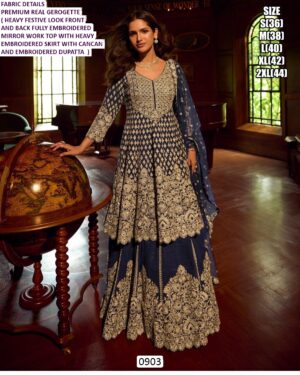Georgette Fully Embroidered Mirror Work Bridal Wear Lehenga Style Dresses Catalogue