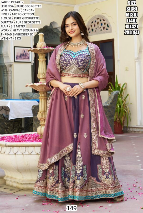 Multi Colour Georgette Bollywood Party Style Ready To Wear Lehenga Choli With Dupatta