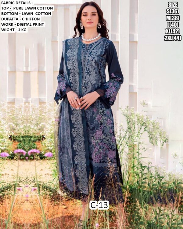 Pakistani Pure Lawn Cotton Beautiful Printed Salwar Suit With Chiffon Printed Dupatta