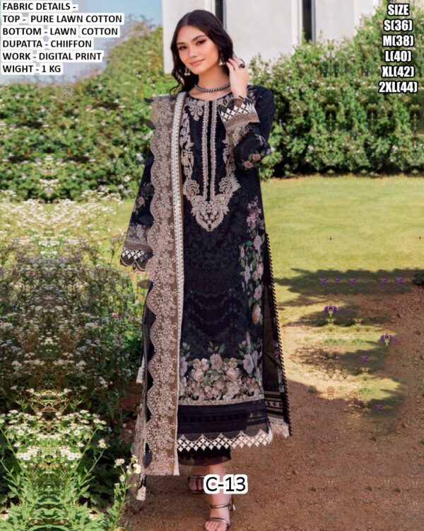 Pakistani Pure Lawn Cotton Beautiful Printed Salwar Suit With Chiffon Printed Dupatta