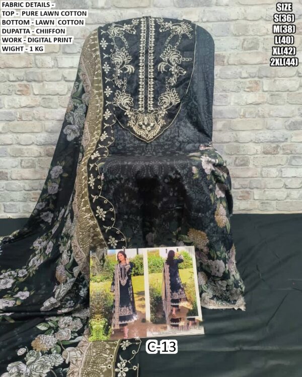 Pakistani Pure Lawn Cotton Beautiful Printed Salwar Suit With Chiffon Printed Dupatta