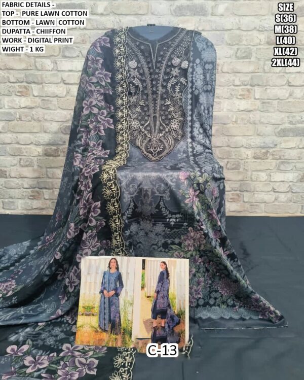 Pakistani Pure Lawn Cotton Beautiful Printed Salwar Suit With Chiffon Printed Dupatta