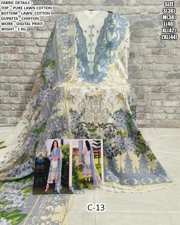 Pakistani Pure Lawn Cotton Beautiful Printed Salwar Suit With Chiffon Printed Dupatta