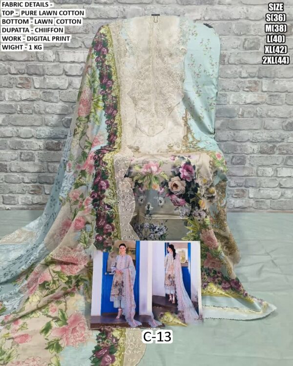 Pakistani Pure Lawn Cotton Beautiful Printed Salwar Suit With Chiffon Printed Dupatta