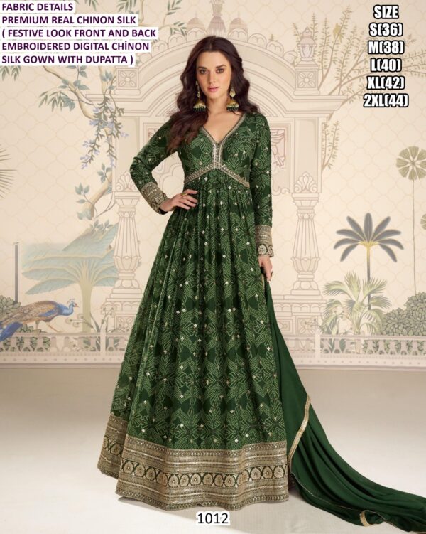 Perfect For Festive Vibes And Wedding Glam Premium Real Chinon Silk Gown With Dupatta