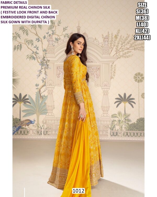 Perfect For Festive Vibes And Wedding Glam Premium Real Chinon Silk Gown With Dupatta