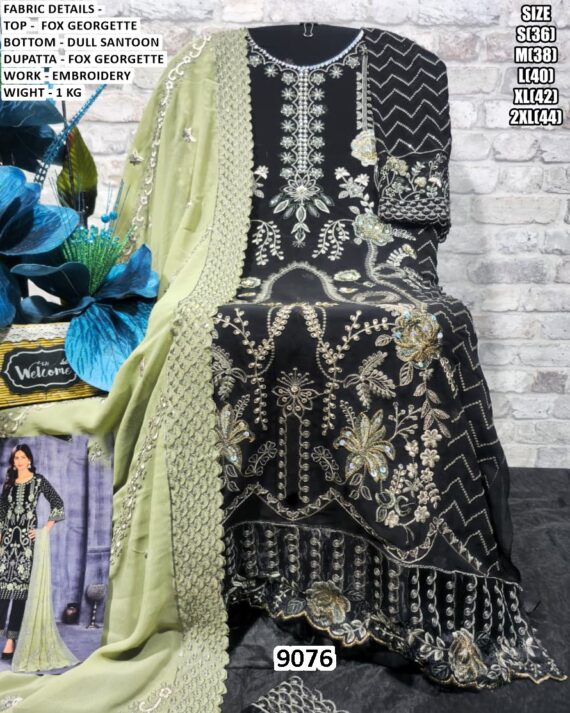 Buy Black Faux Georgette Straight Cut Pakistani Salwar Suits With Embroidery Work