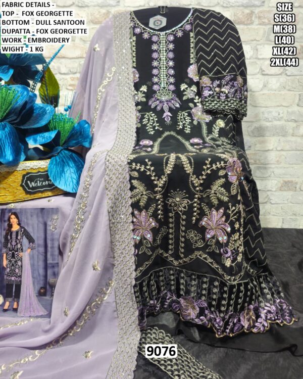 Buy Black Faux Georgette Straight Cut Pakistani Salwar Suits With Embroidery Work