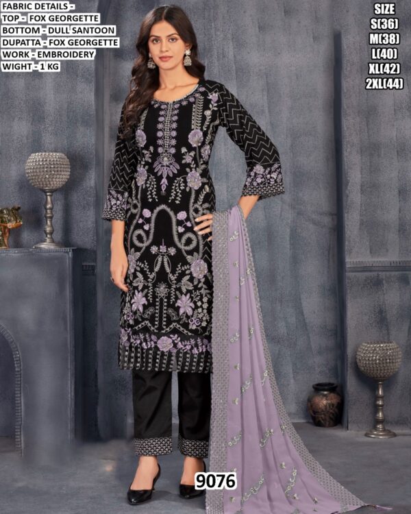 Buy Black Faux Georgette Straight Cut Pakistani Salwar Suits With Embroidery Work