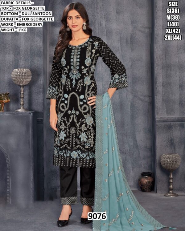 Buy Black Faux Georgette Straight Cut Pakistani Salwar Suits With Embroidery Work