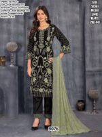 Buy Black Faux Georgette Straight Cut Pakistani Salwar Suits With Embroidery Work