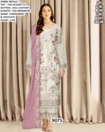 Embroidered And Sequins Work Faux Georgette Salwar Suits In White With Contrast Dupatta