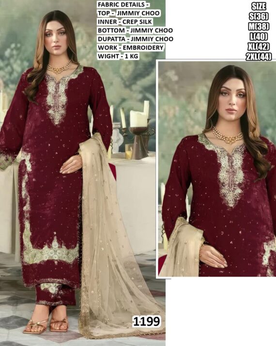 Ready To Wear Jimmy Choo Embroidery Work Pakistani Wedding Suits With Dupatta