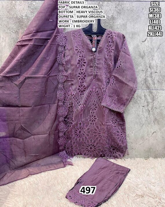 Super Organza Embroidery Cut Work Party Wear Un-Stitched Salwar Suits For Women