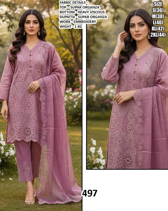 Super Organza Embroidery Cut Work Party Wear Un-Stitched Salwar Suits For Women