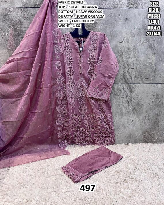 Super Organza Embroidery Cut Work Party Wear Un-Stitched Salwar Suits For Women