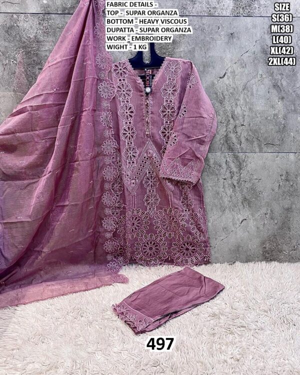 Super Organza Embroidery Cut Work Party Wear Un-Stitched Salwar Suits For Women