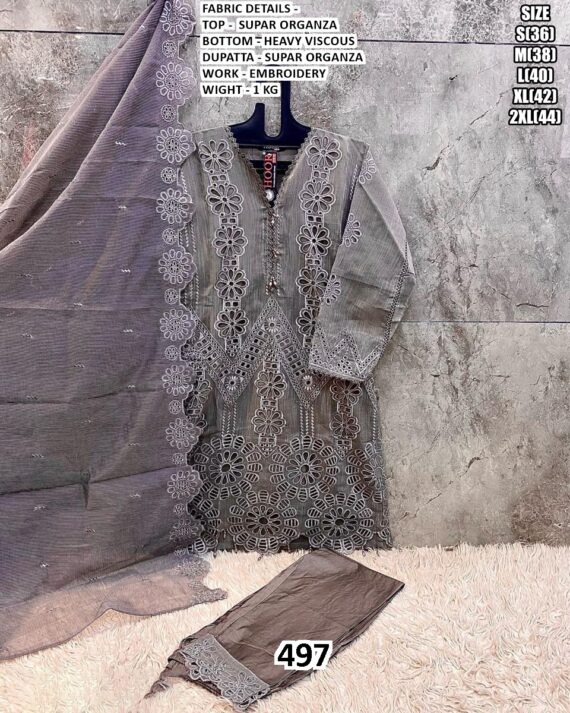 Super Organza Embroidery Cut Work Party Wear Un-Stitched Salwar Suits For Women