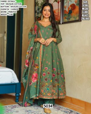 Wedding And Party Wear Readymade Floral Printed Muslin Cotton Anarkali Suits In Bright Colours!