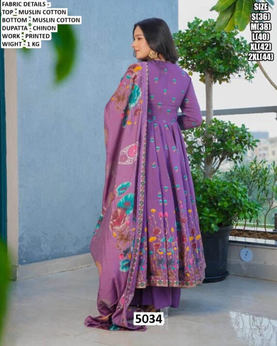 Wedding And Party Wear Readymade Floral Printed Muslin Cotton Anarkali Suits In Bright Colours!