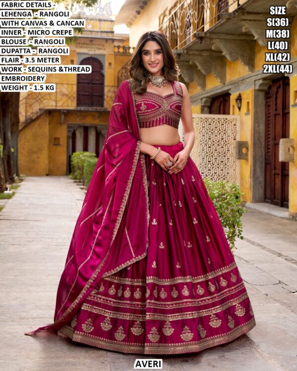 Rani Pink Colour Rangoli Silk Wedding Lehenga Choli With Sequins And Thread Embroidery Work