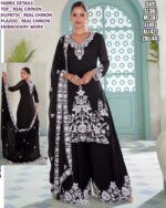 Get Praised For Your Beauty And Charm With This Black And White Coloured Designer Plazo Suit