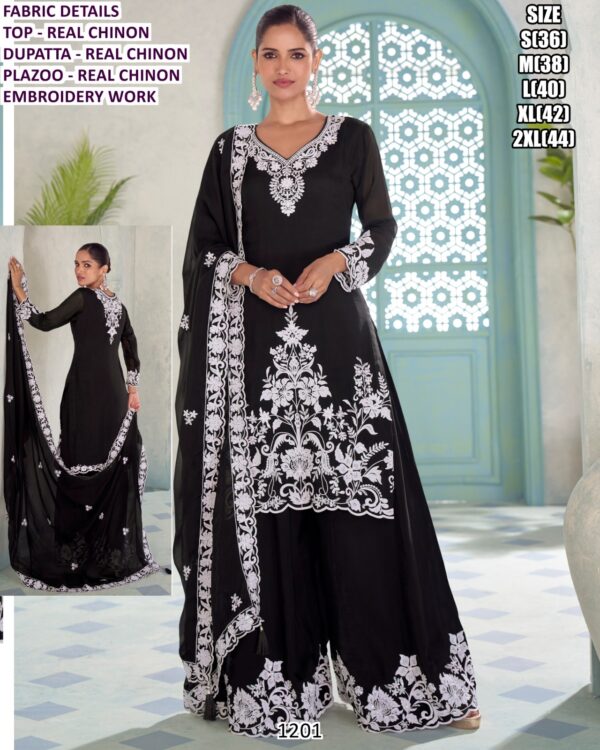 Get Praised For Your Beauty And Charm With This Black And White Coloured Designer Plazo Suit