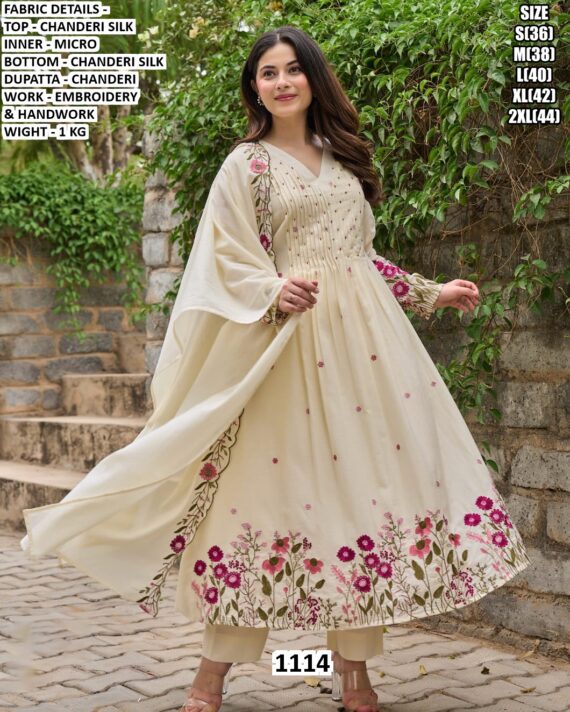 Timeless Chanderi Silk Kurti Set With Exiquisite Embroidery And Handwork At Reasonable Price