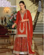 Wedding Wear Three-Piece Heavy Chinon Plazo Outfit With Embroidery Work