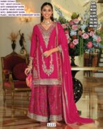 Wedding Wear Three-Piece Heavy Chinon Plazo Outfit With Embroidery Work